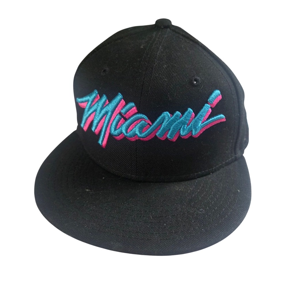 Miami Heat Youth Snapback Hat New Era Vice Script Cap Black Retro Y2K Aesthetic